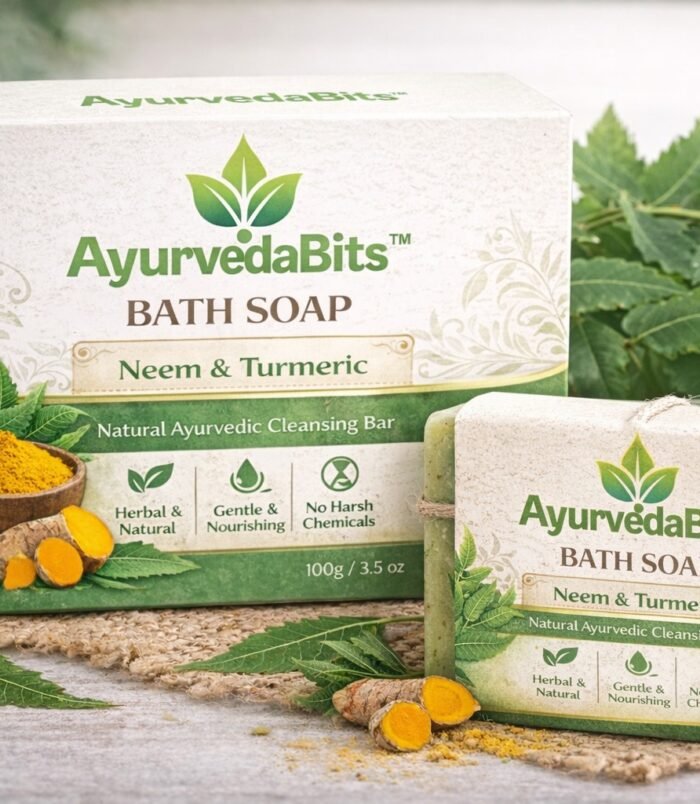AyurvedaBits Neem & Turmeric Bath Soap – Natural Ayurvedic Cleansing Bar AyurvedaBits Neem and Turmeric Bath Soap natural ayurvedic cleansing bar with herbal ingredients