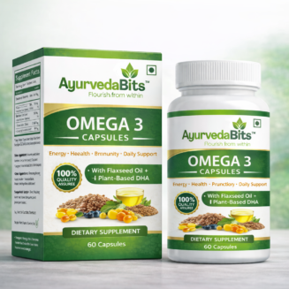 Buy AyurvedaBits Omega 3 Plant-Based DHA + EPA Capsules Online